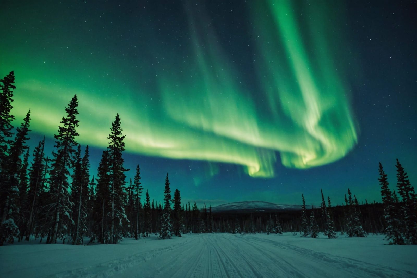 Vibrant Northern Lights in Northern Lapland