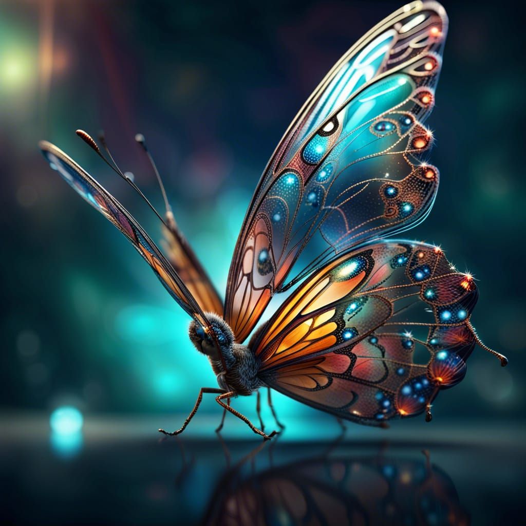 Magical Glass-Winged Butterfly in Flight: Digital Art