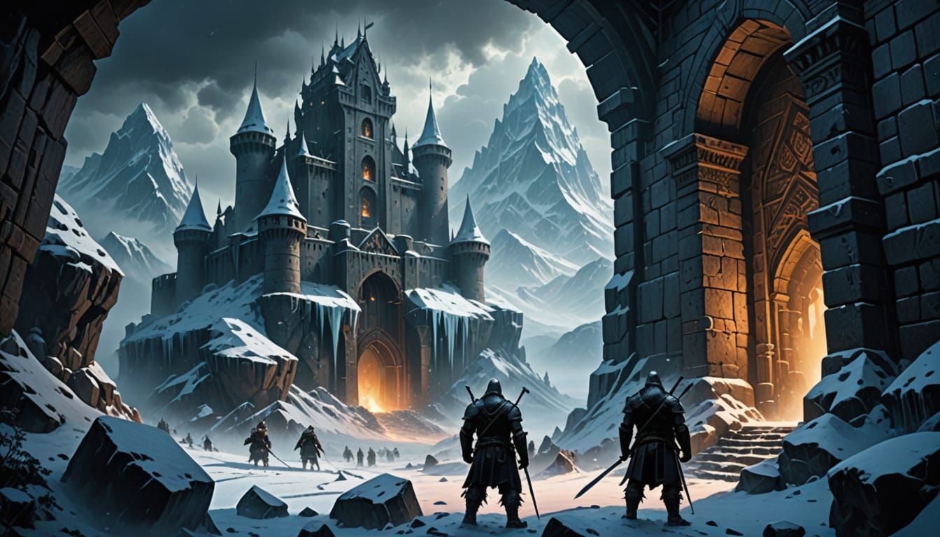 Epic Ice-Dwarves Guard Ruined Fortress in Frozen Winter King...