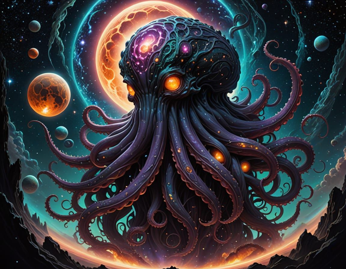 Cosmic Tentacle Monster Adrift in Space with Eerie Glow
