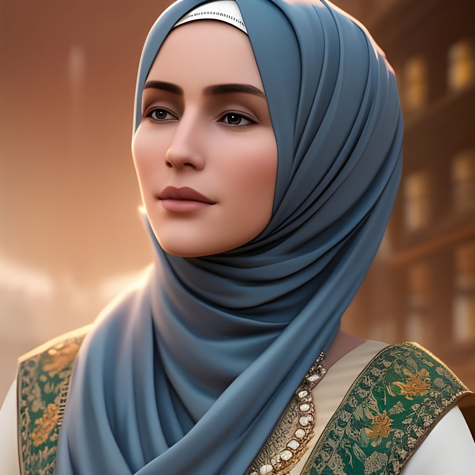 Woman in Hijab and Gown: Hyperdetailed Digital Portrait