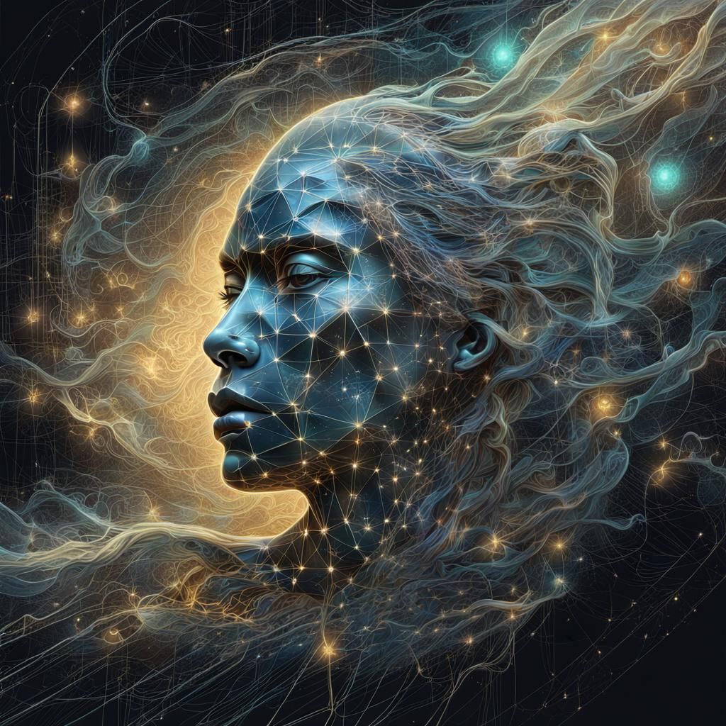 Nebula Woman Face Sculpture with Fractal Details