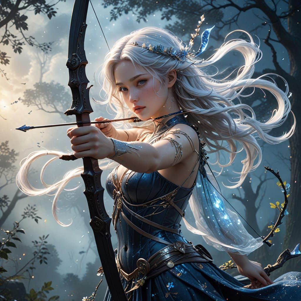 Majestic Goddess Archer Rises in Double Exposure Celestial S...