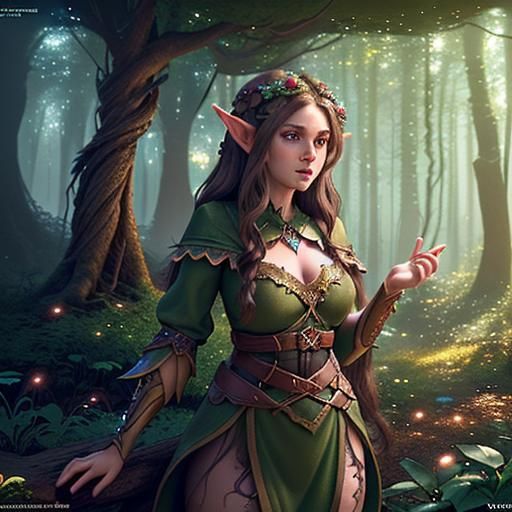 Enchanting Elf in Magic Forest: Matte Painting