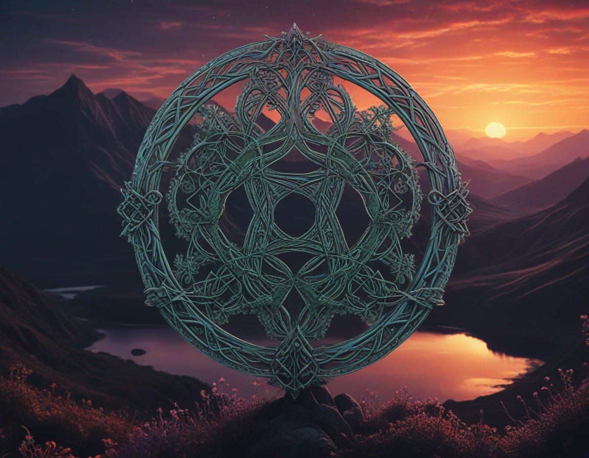 Cosmic Celtic Odyssey in Synthwave Style