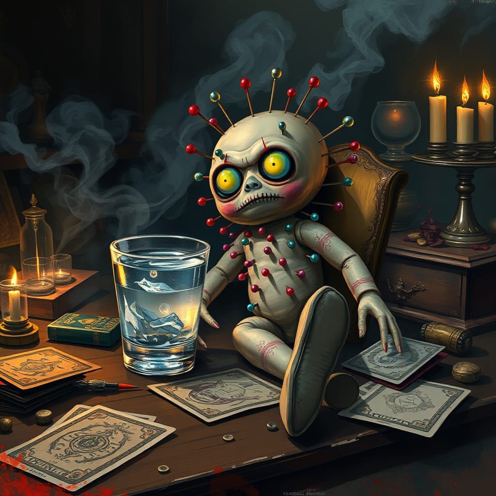 Voodoo Doll Illustration in Film Noir Style