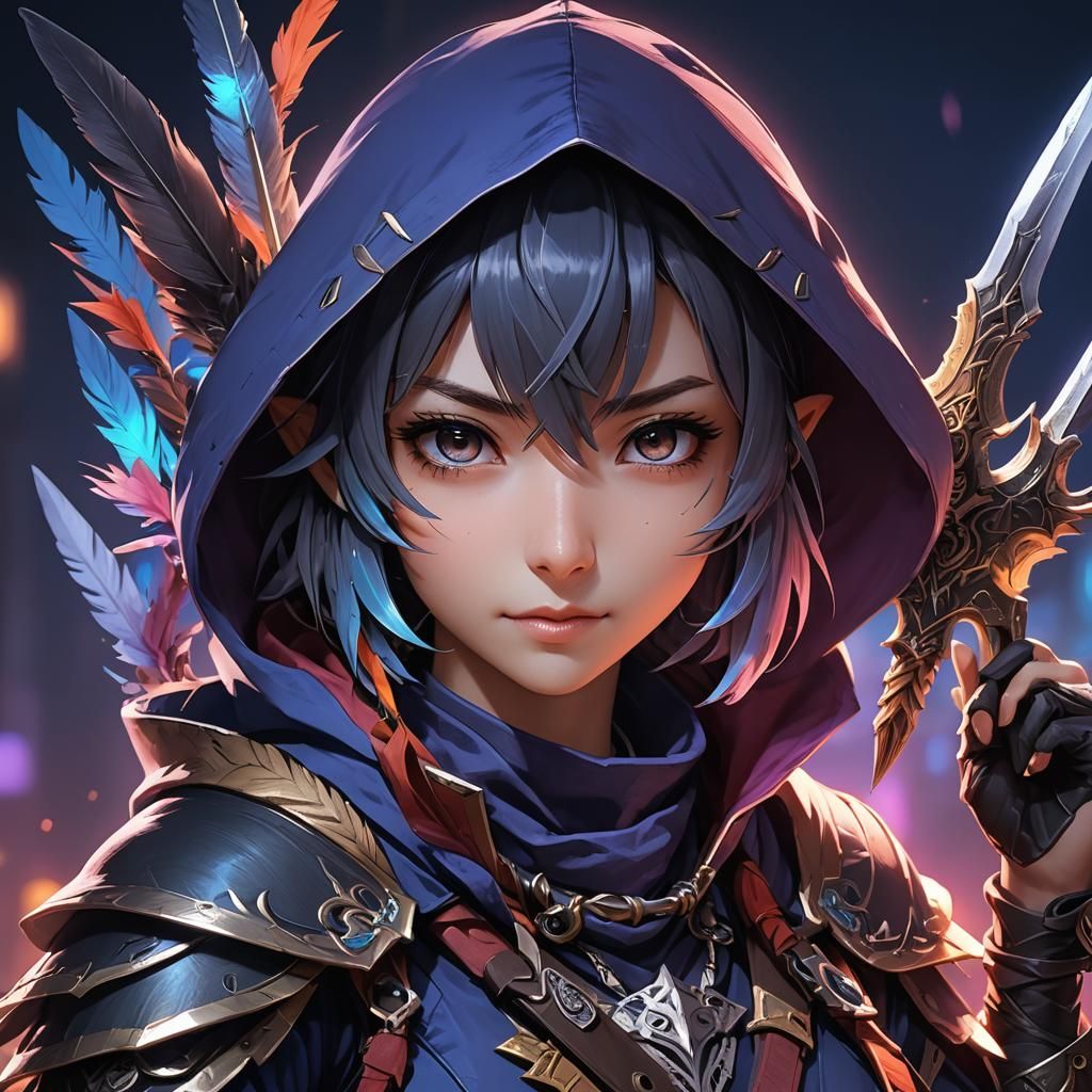 Anime Portrait of Cute Kenku Rogue with Daggers