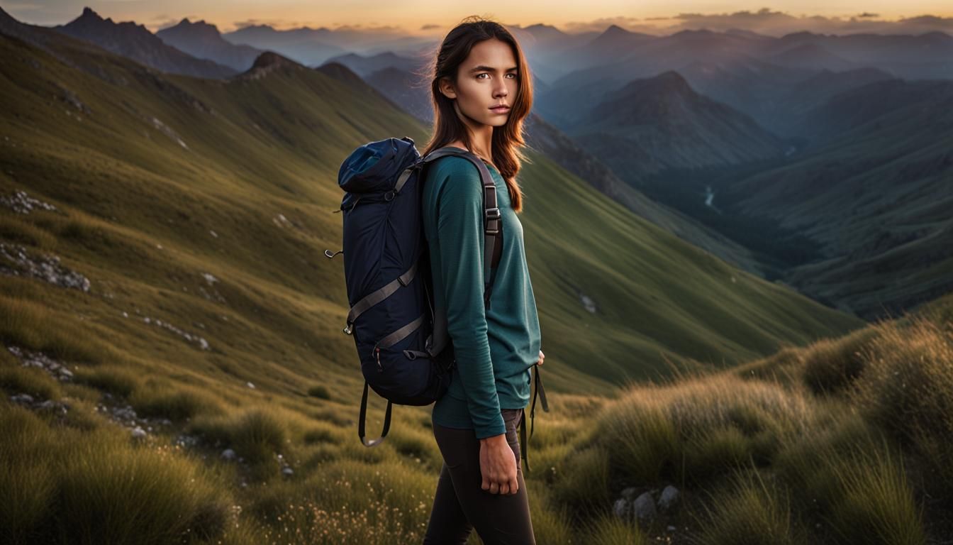 Beautiful Woman Hiking at Sunset: Professional Portrait