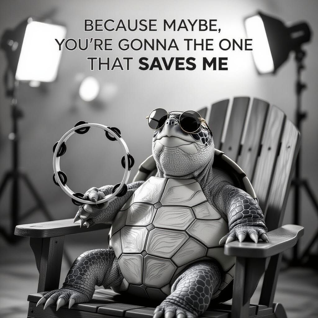 Turtle Rock Star in Sunglasses, Black and White