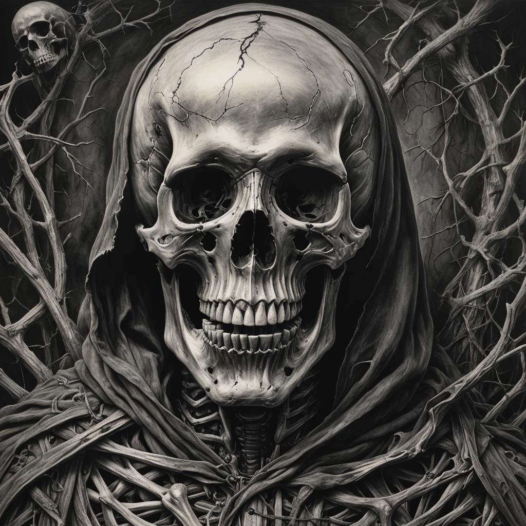 Hyperdetailed Charcoal Drawing of Death