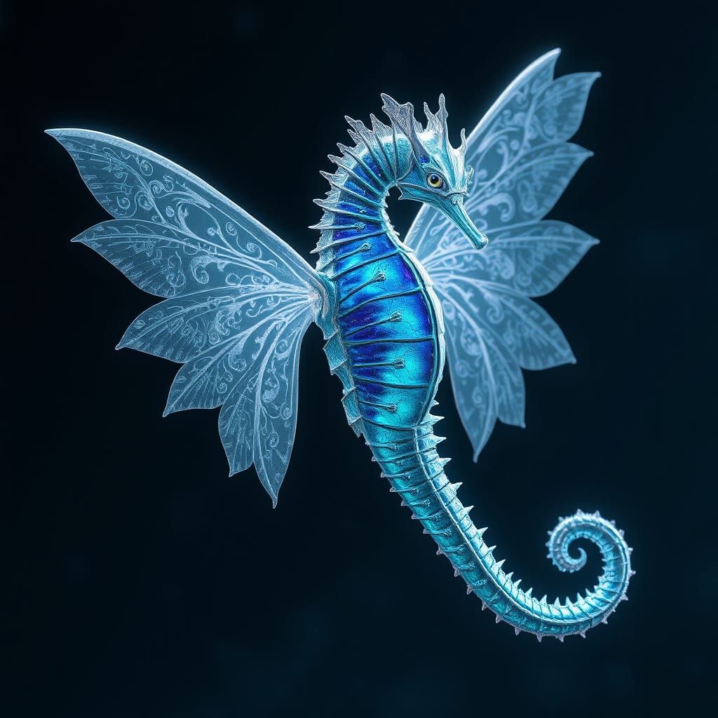 Ethereal Seahorse with Liquid Crystal Wings in a Celestial T...