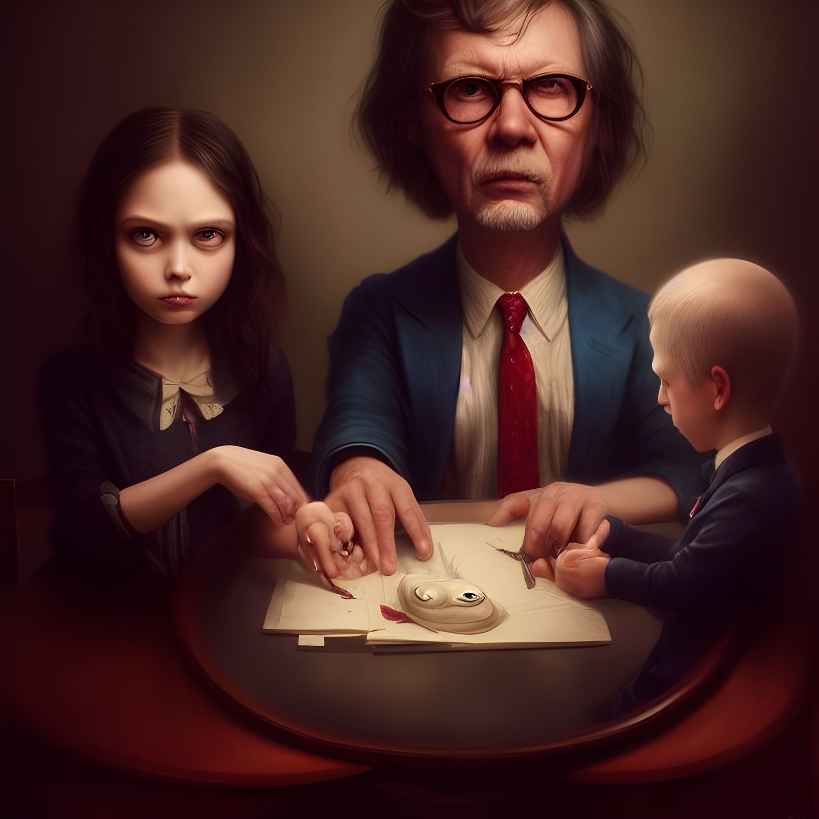 Desolated Family Portrait in Cartoon Style