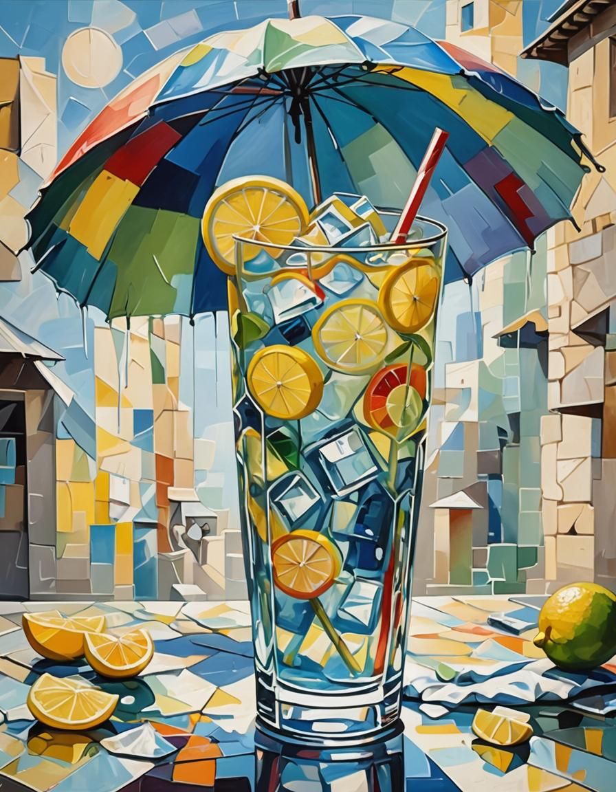 A refreshing glass of lemonade filled with ice cubisms