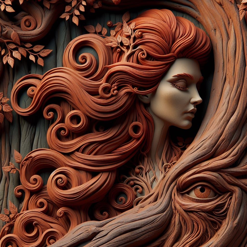 Woman Emerges from Tree in Fantasy Concept Art