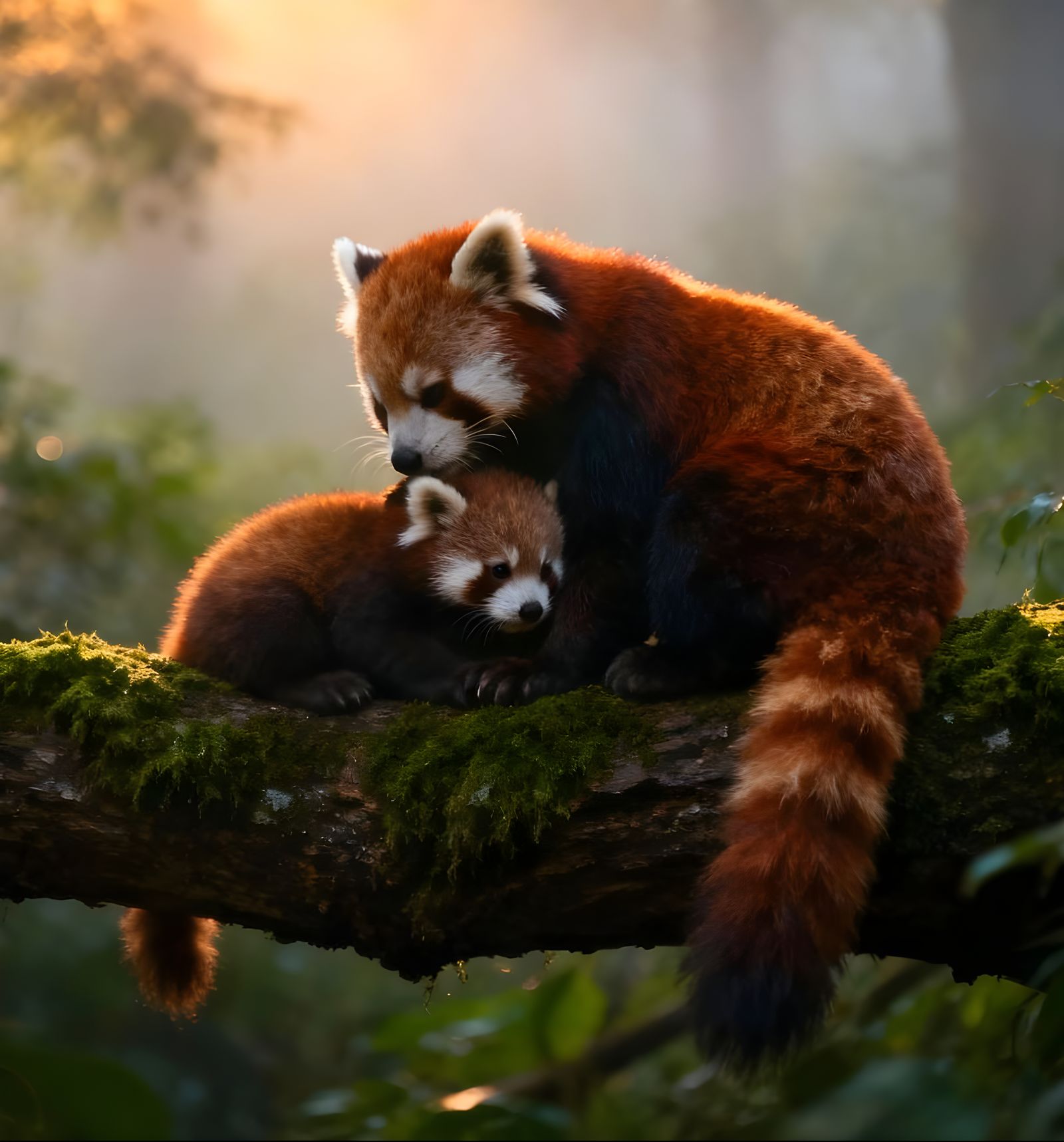 Red Pandas Cuddle Their Young