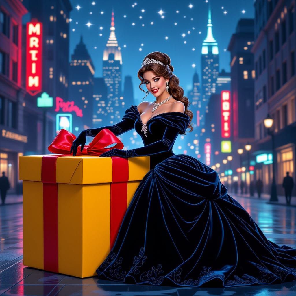 Belle in Velvet Christmas Dress, Comic Art