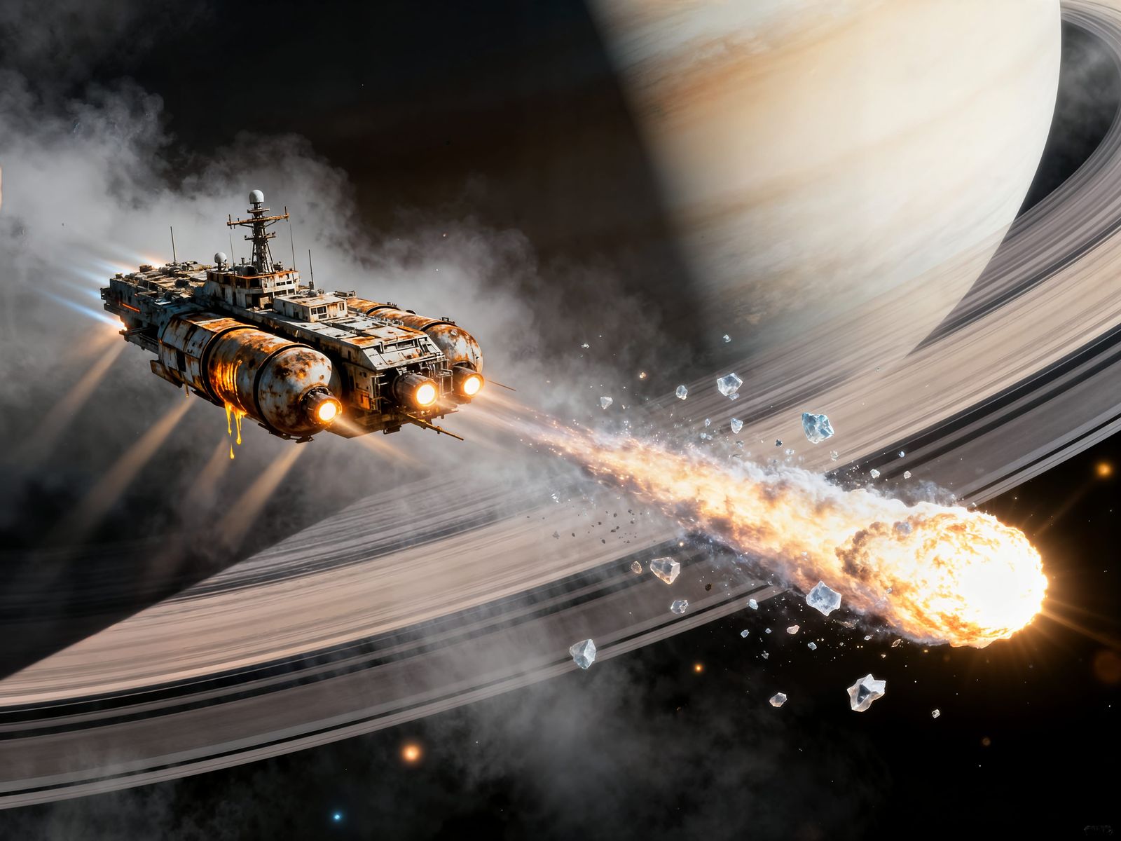 Massive Aged Defense Platform Races Comet in Ethereal Art St...