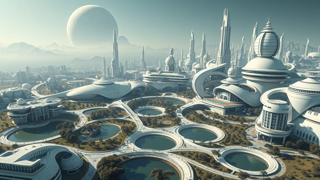 Surreal Futuristic Metropolis on a Distant Planet in Cyberpu...