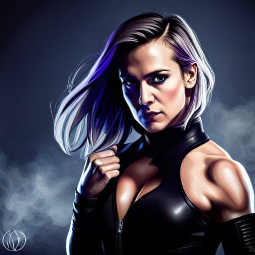 Hyperrealistic Goth Wrestler in Purple and Black Gear