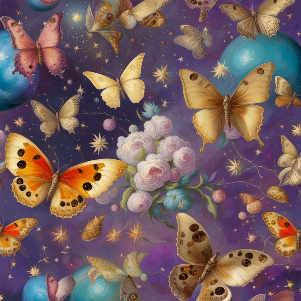 Butterflies in Starry Sky: Fantasy Art