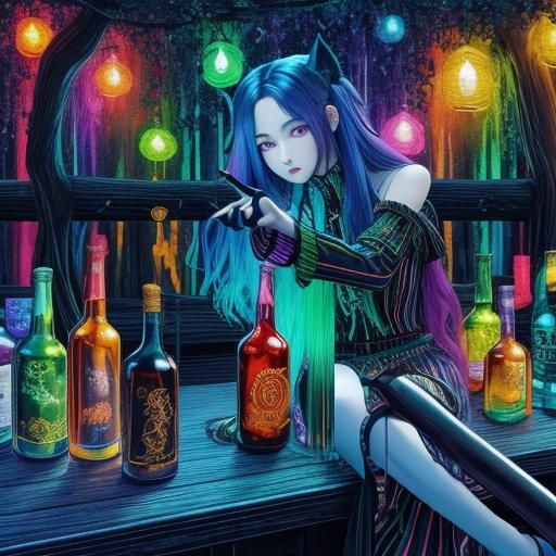 Psychedelic Velvet Painting of a Cat Making Peace