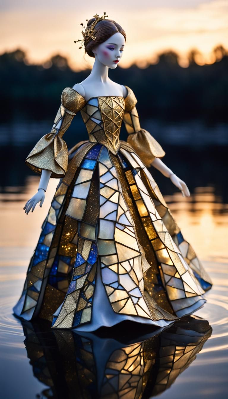Kintsugi Doll Dancing on a Lake, Baroque Style