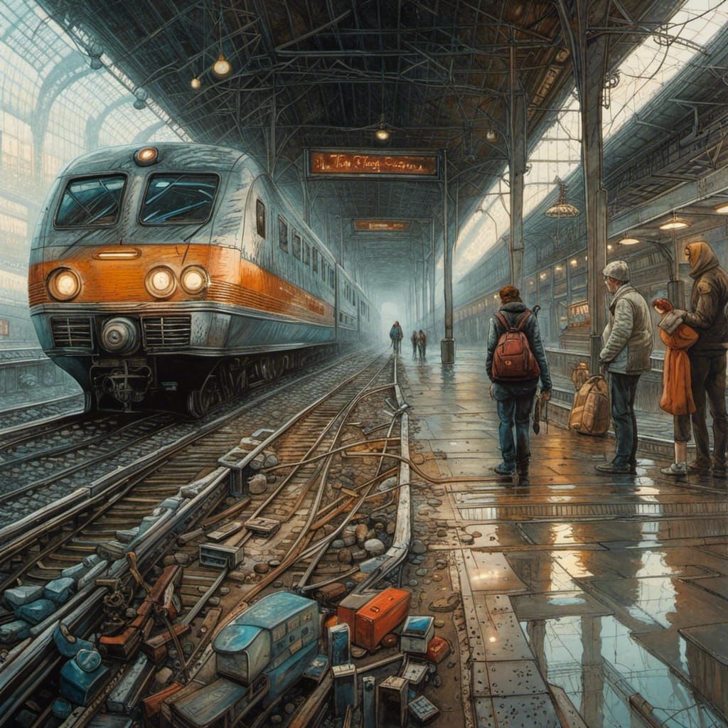 Liminal Train Station in Mixed Media Style