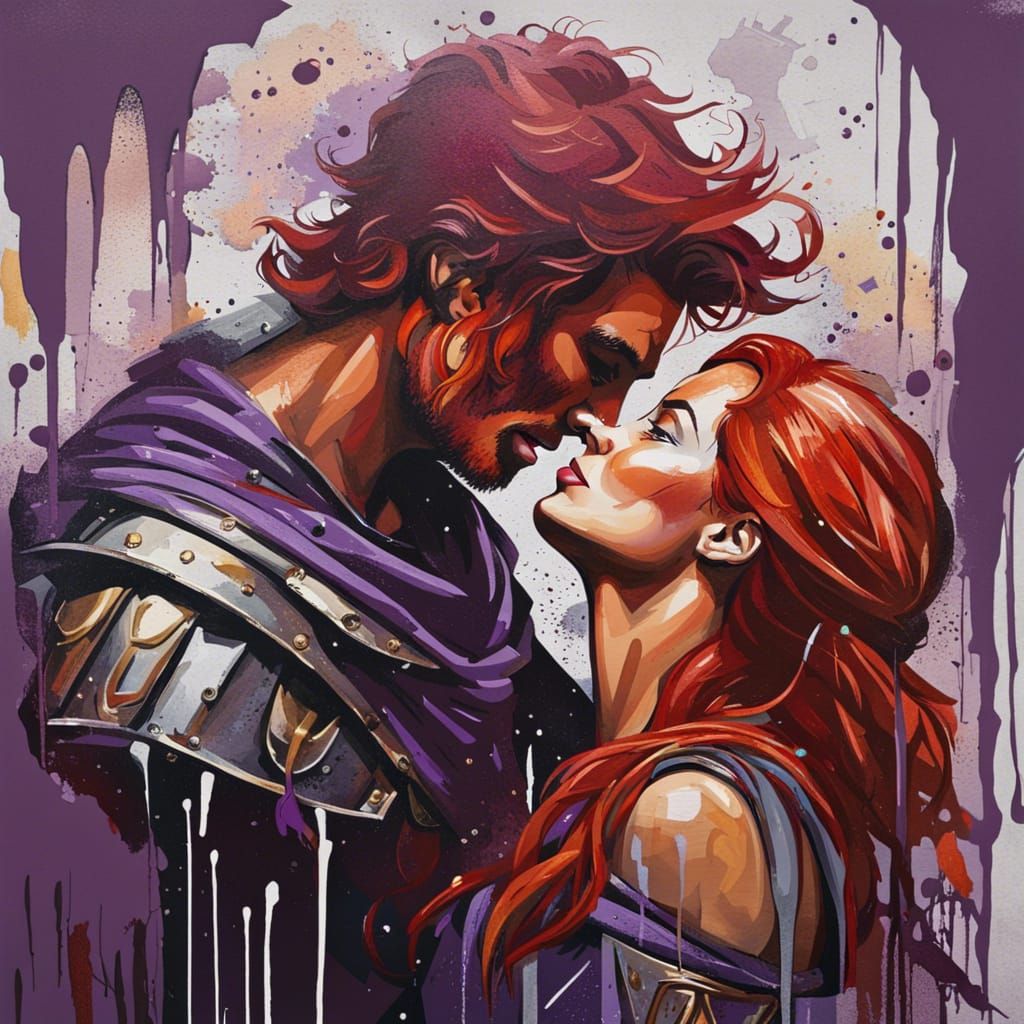 Seductive Sorceress Sings to Hesitant Warrior: Graffiti Art