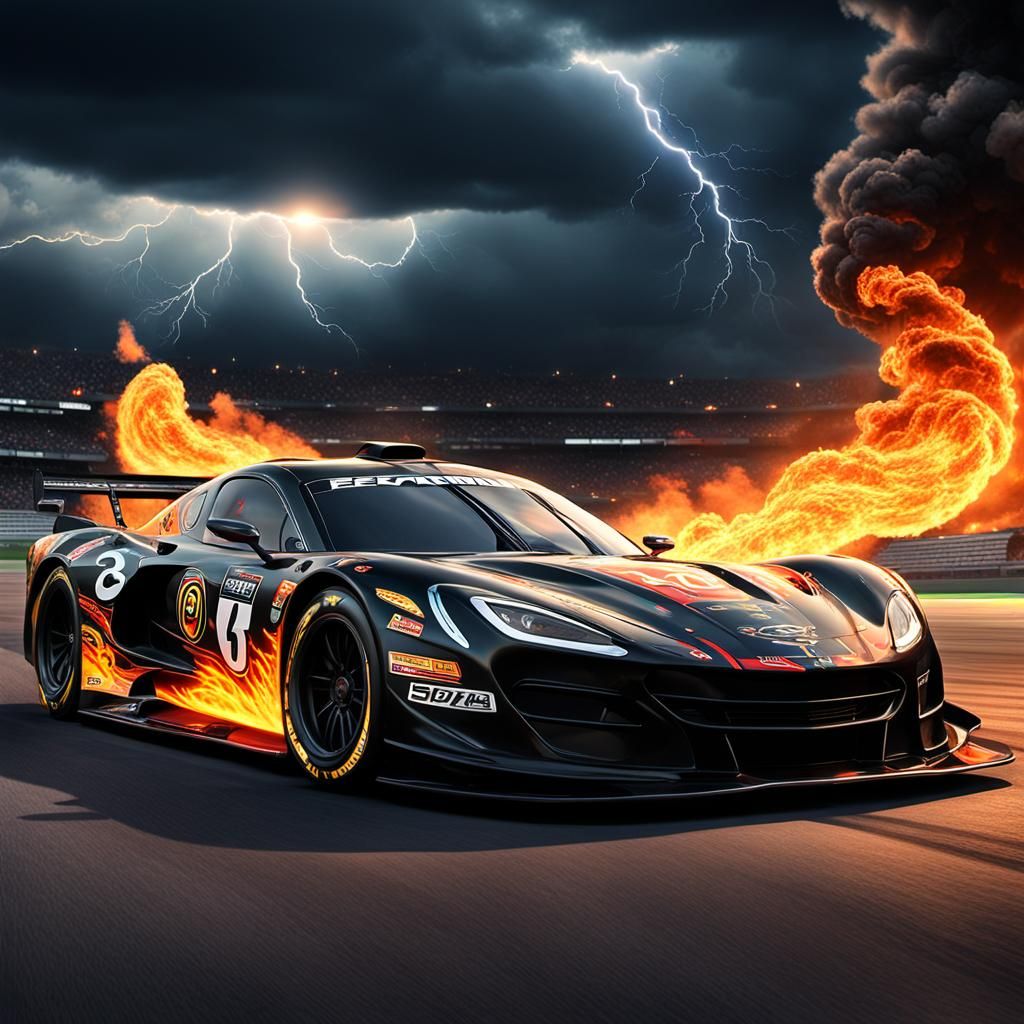 Peyton List as a Black Race Car in Cars Style