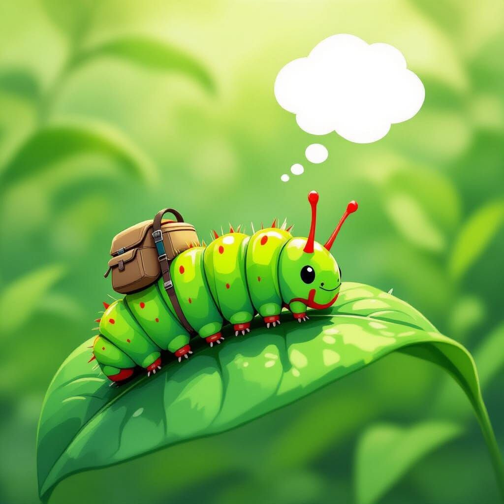 Caterpillar's Dream in Lush Garden, Watercolor Style