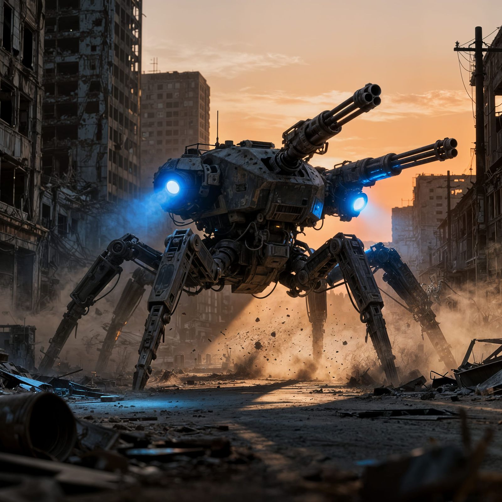Giant Sci-Fi Robot Scavenger in Ruined City