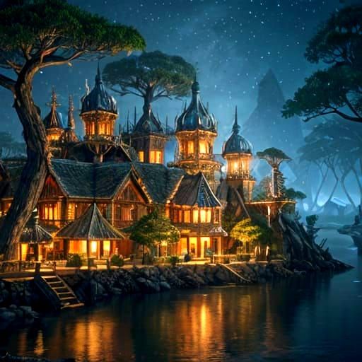 Elven City in Forest, Matte Painting, Unreal Engine