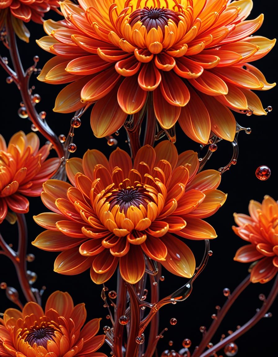Molten Glass Chrysanthemums in Vivid Colors