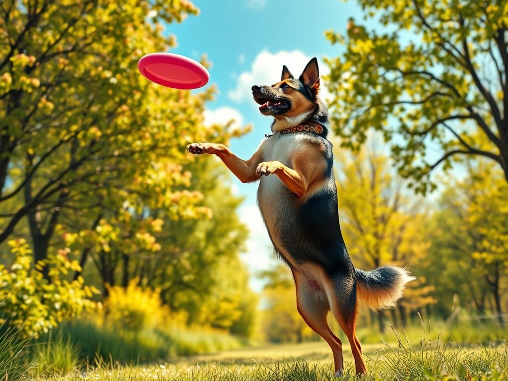 German Shepherd's Frisbee Leap: Nature-Inspired Art