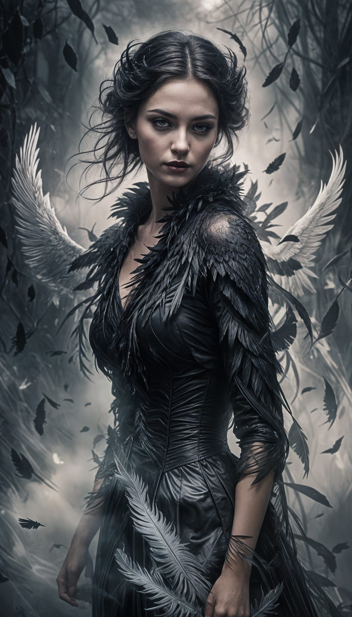 Mysterious Dark Seductress in Twilight Setting