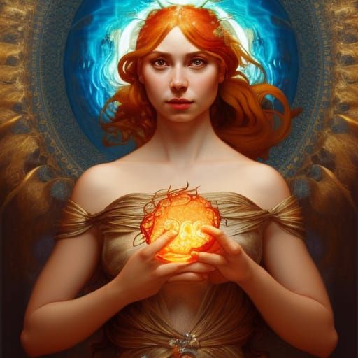 Goddess Portrait with Whirling Fire, Hyperdetailed Art