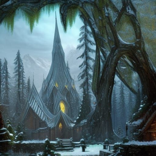 Snowy Elven City Concept Art in 8K