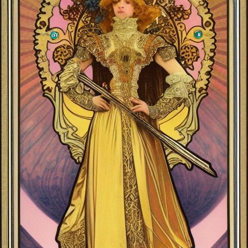 Angelic Knight in Rococo Armor, Alphonse Mucha Style
