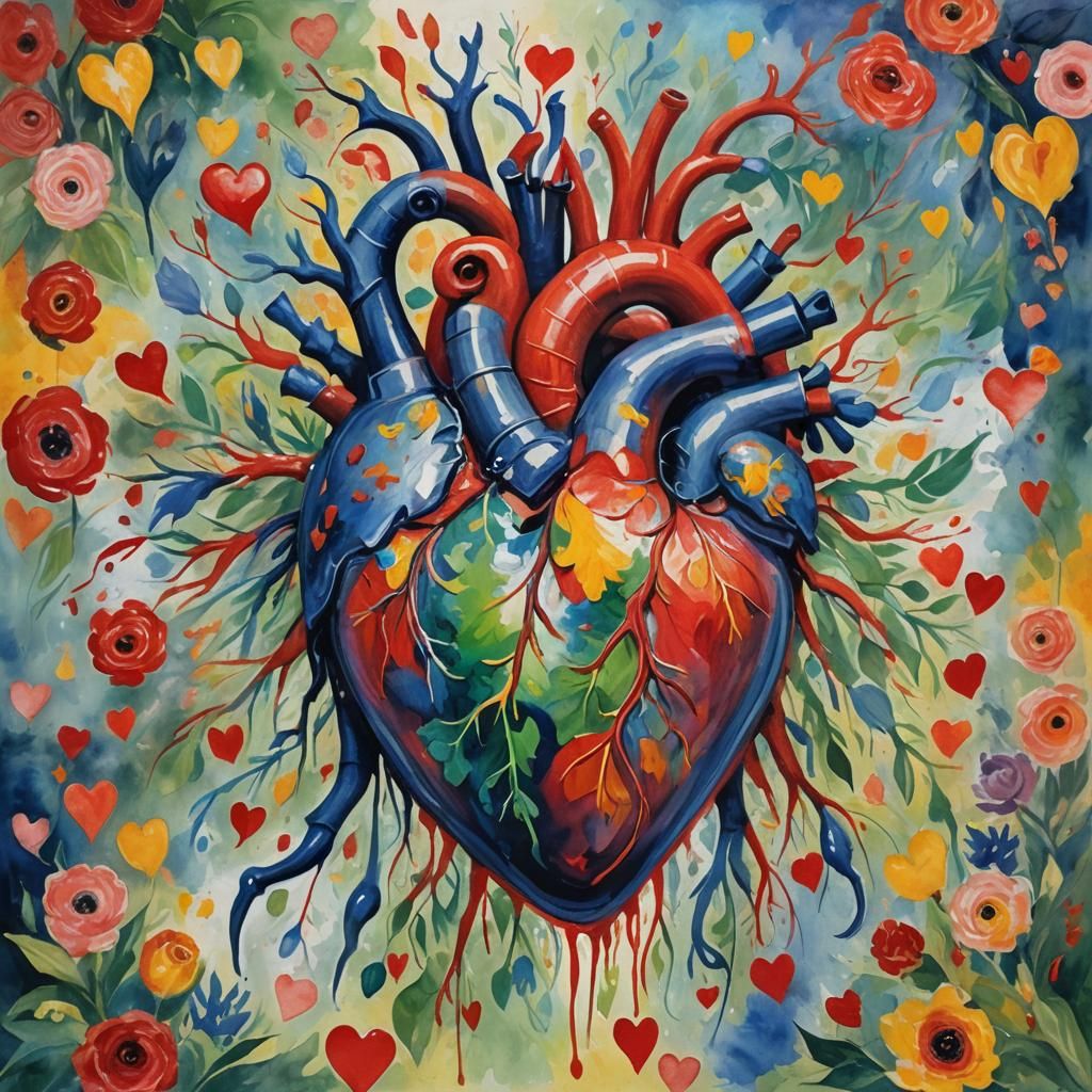 Heart with Feet in Gouache Style