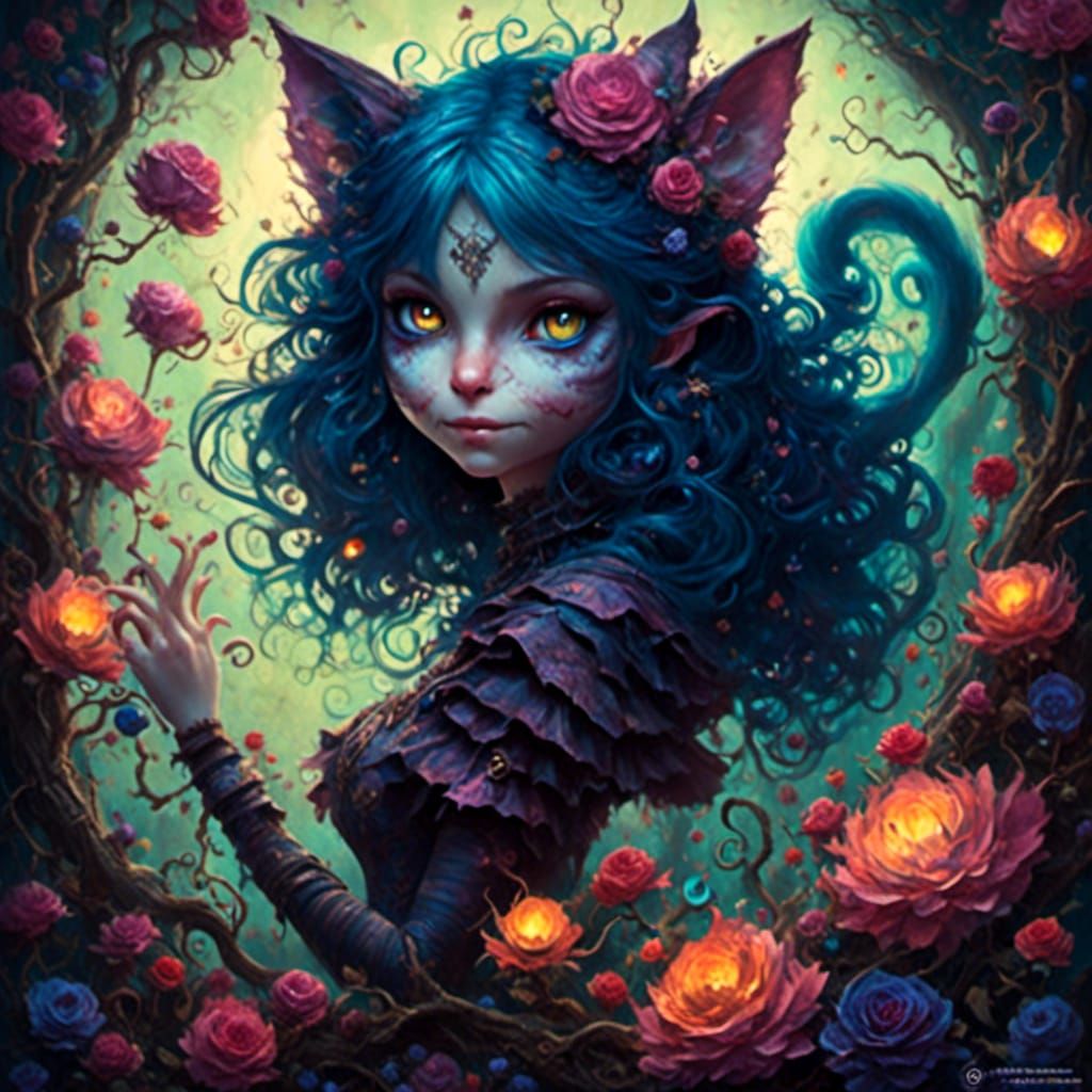 Young Cheshire Cat in Mixed Media Style