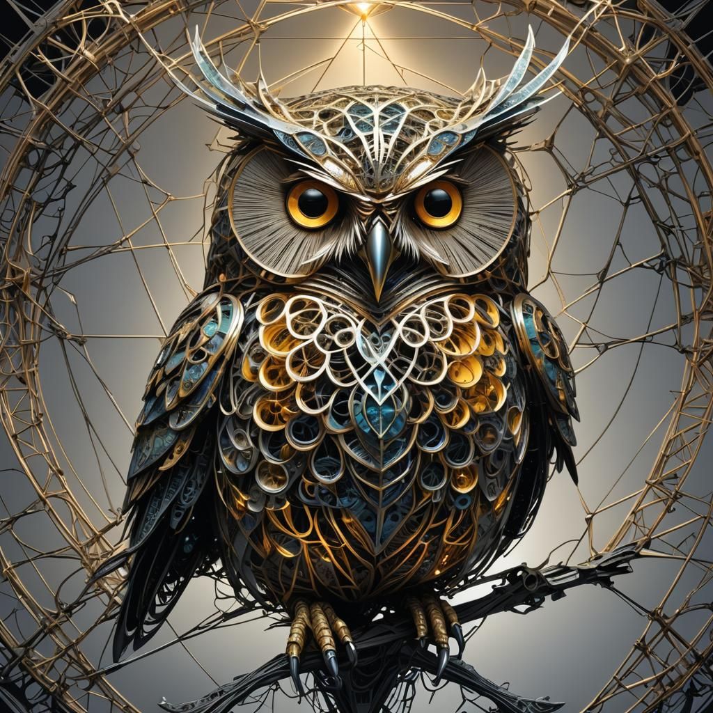 fractal triangle owl sculpture