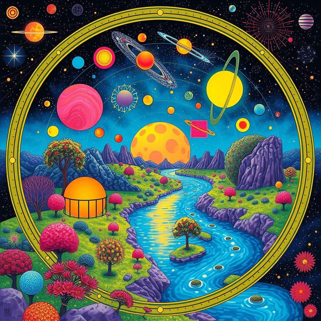 Cosmic Garden Orrery in Takashi Murakami Style