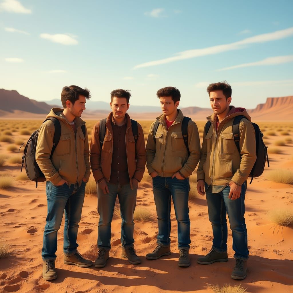 Four Young Mexicans in Dry Landscape