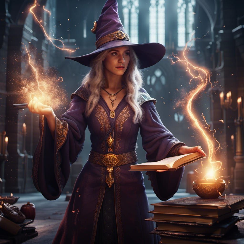 Fantasy Wizard Casting Spell, Digital Art