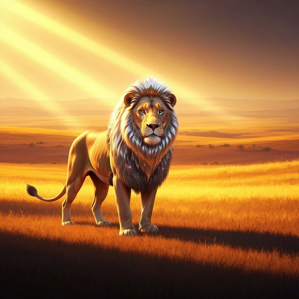 Majestic Chrome Lion in Golden Savannah