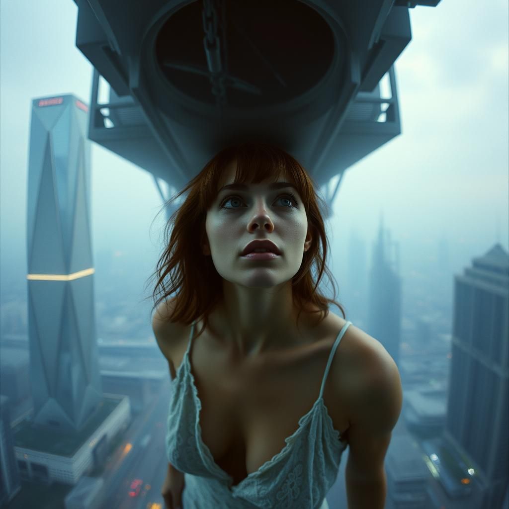 Mind-Bending Dreamscape: Woman in Surreal Cityscape