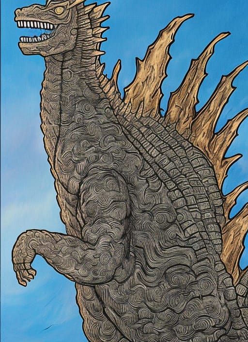 Godzilla as a Chinese God Painting