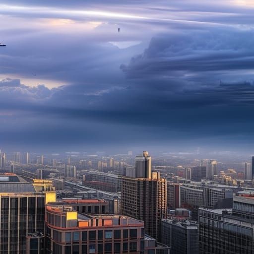 Sci-Fi Cityscape at Sunset in Cinematic Style