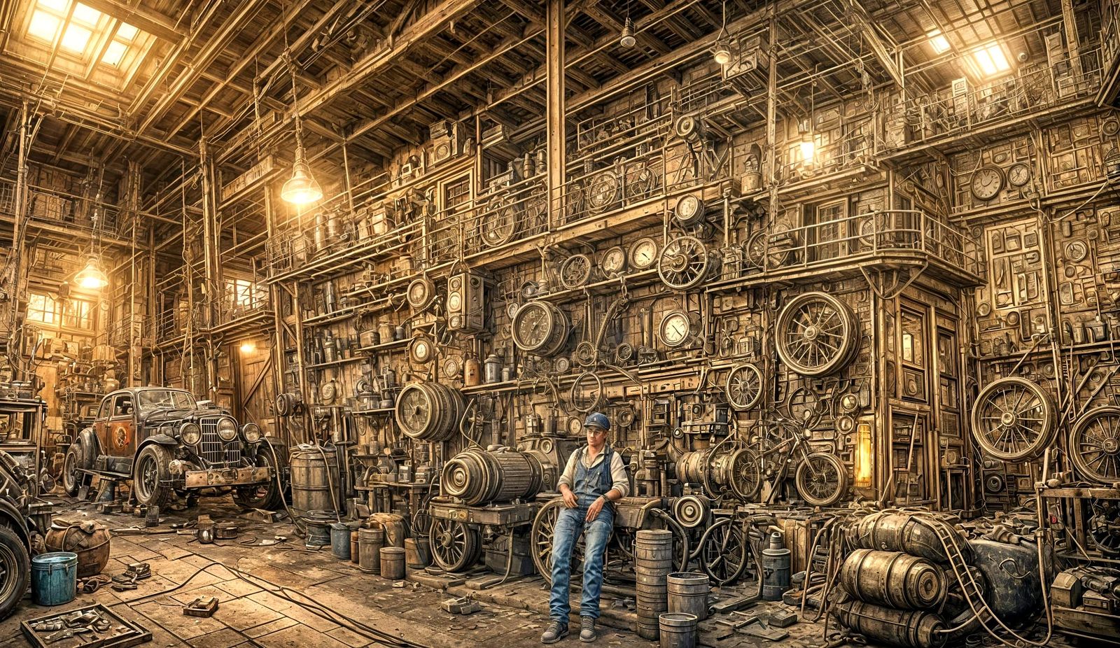 Old mechanic in an old car repair shop.