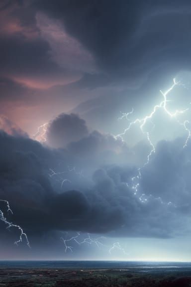 Sunset Storm with Voluminous Thunderclouds